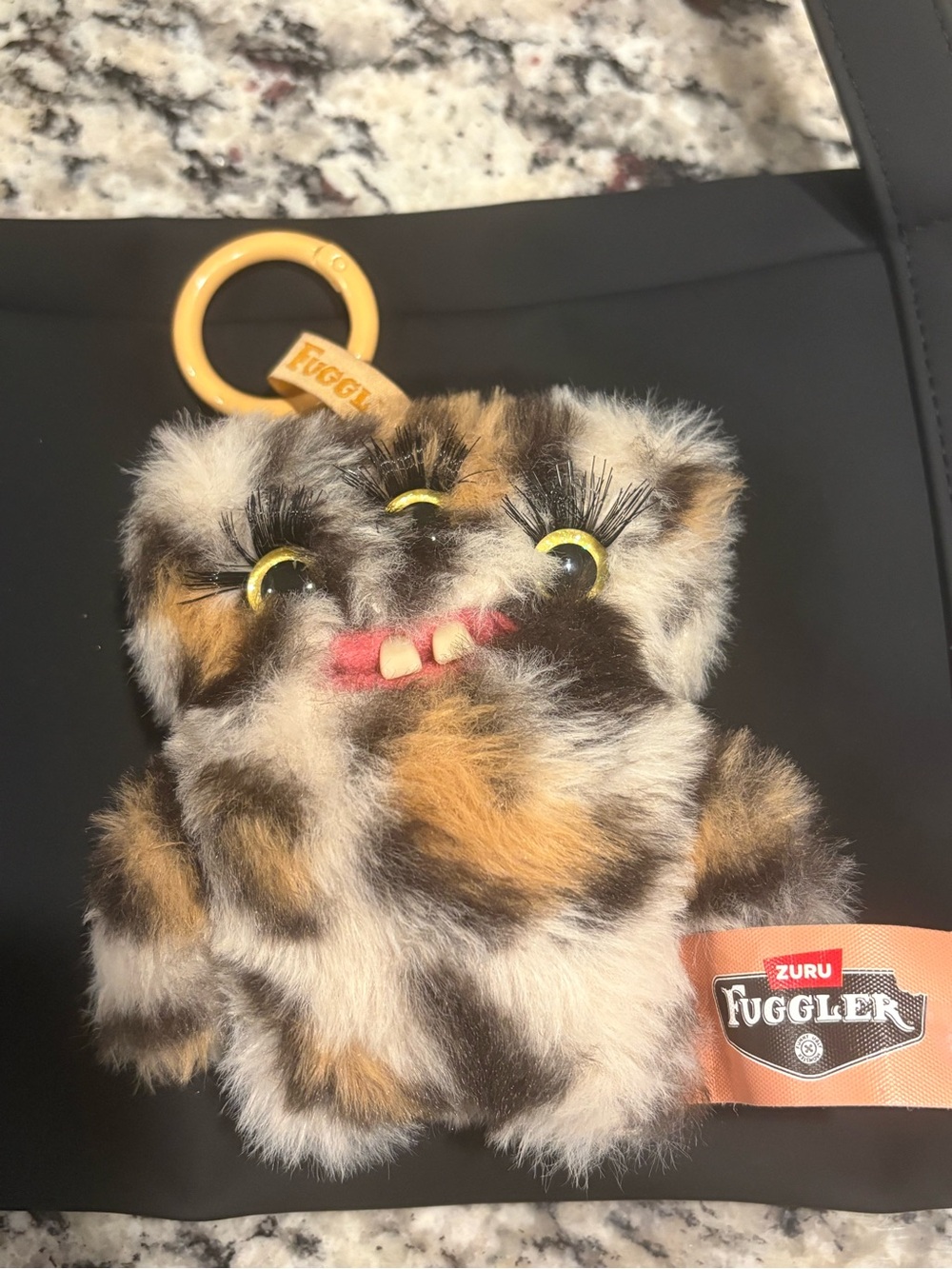 ZURU Fuggler BADDIES Calico LEOPARD Plush Monster Key Clip - Brown & Yellow